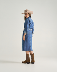 women's long sleeve denim midi dress