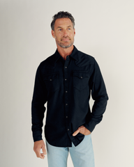 men's denim long sleeve pearl snap