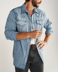 men's denim long sleeve pearl snap