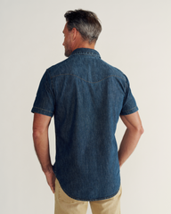 men's denim short sleeve pearl snap