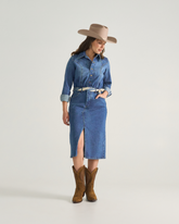women's long sleeve denim midi dress