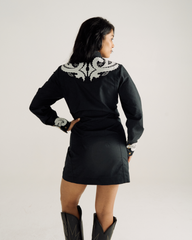 women's long sleeve applique mini dress
