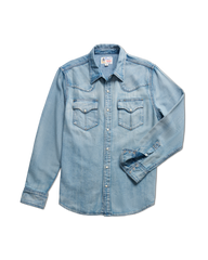 men's denim long sleeve pearl snap
