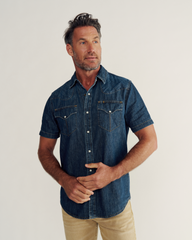 men's denim short sleeve pearl snap