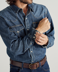 men's denim long sleeve pearl snap