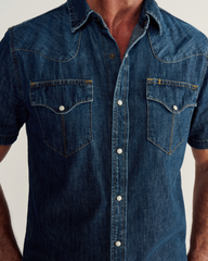 men's denim short sleeve pearl snap