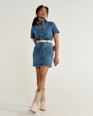 women's short sleeve denim dress