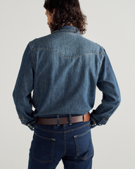 men's denim long sleeve pearl snap