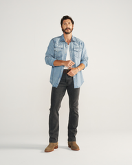 men's denim long sleeve pearl snap