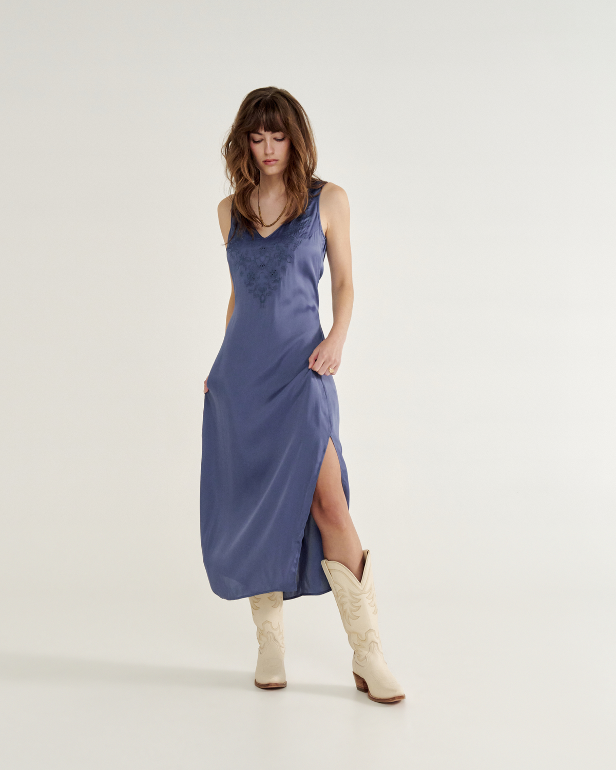women's embroidered slip dress
