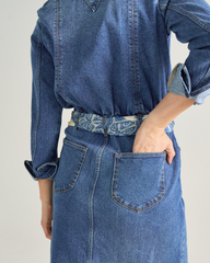 women's long sleeve denim midi dress