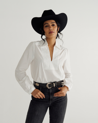 women's long sleeve embroidered cotton popover top