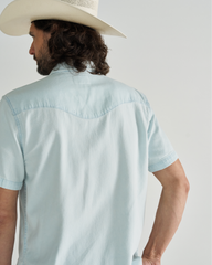 men's denim short sleeve pearl snap