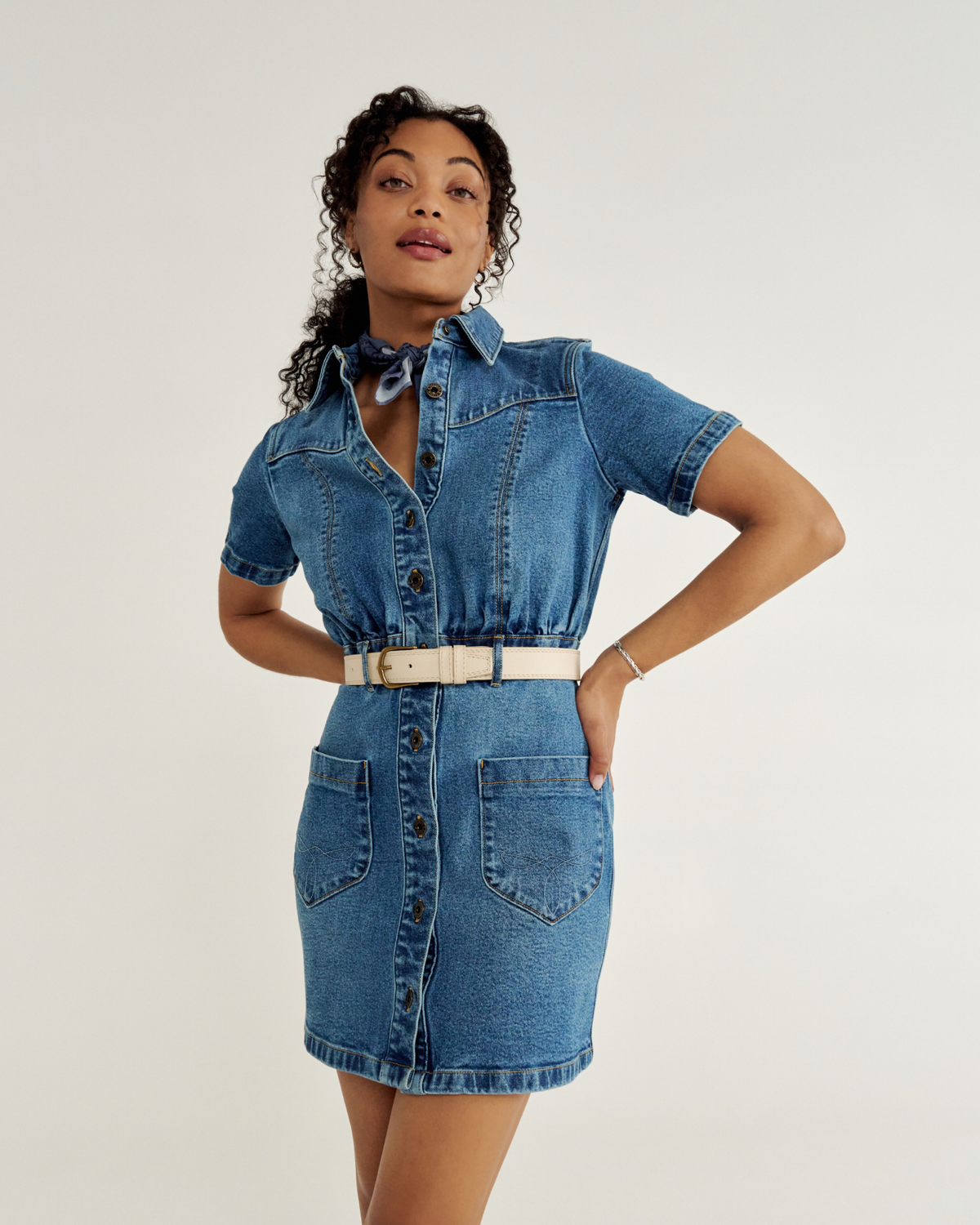women's short sleeve denim dress