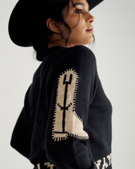 women's crew neck lucky boots sweater