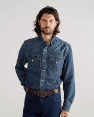 men's denim long sleeve pearl snap