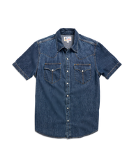 men's denim short sleeve pearl snap