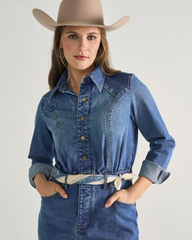 women's long sleeve denim midi dress