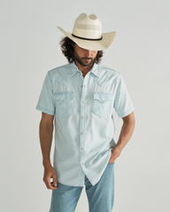 men's denim short sleeve pearl snap