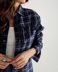 women's plaid fringe shacket