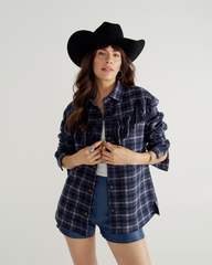 women's plaid fringe shacket