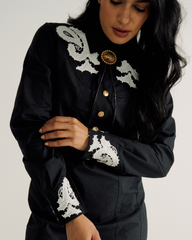 women's long sleeve applique mini dress