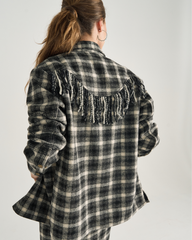 women's plaid fringe shacket