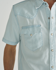 men's denim short sleeve pearl snap