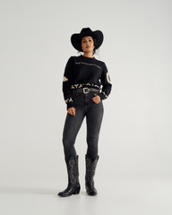women's crew neck lucky boots sweater